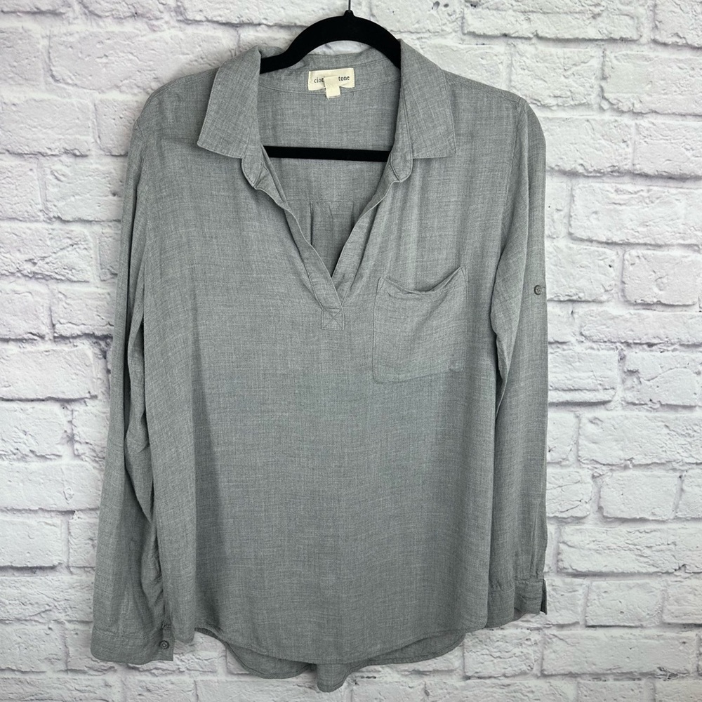 Anthropologie Cloth & Stone Romola Popover Chambray Top Medium Gray Lightweight